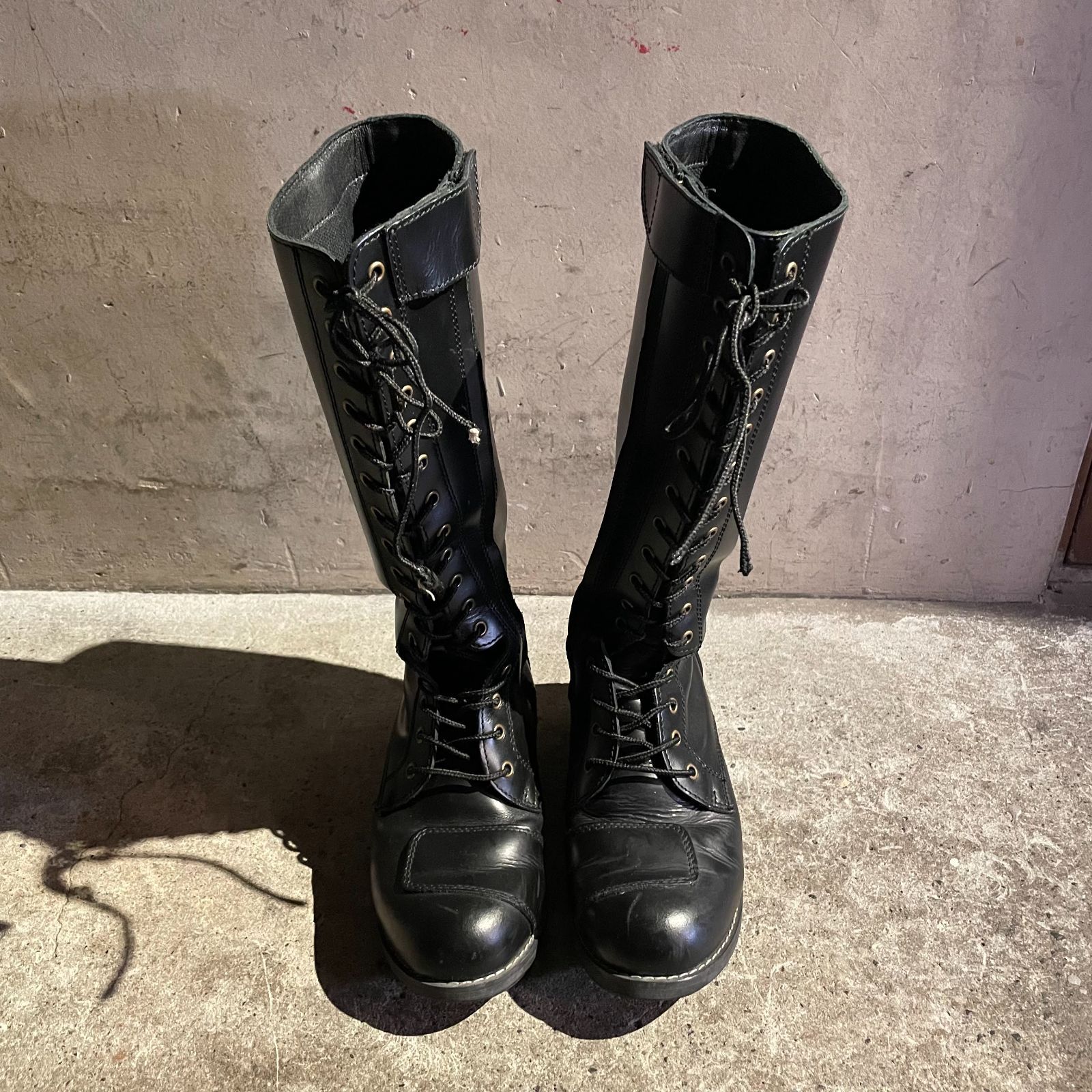 WILD WING バイクブーツ ワイルドウィング ライディングブーツ レザー 本革 ロングブーツ レースアップ ジップ 25.5 cm