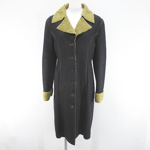 xpensive デニムコート ロング丈 46 紺系 ネイビー イタリア製 ロールアップ ポケット ボア