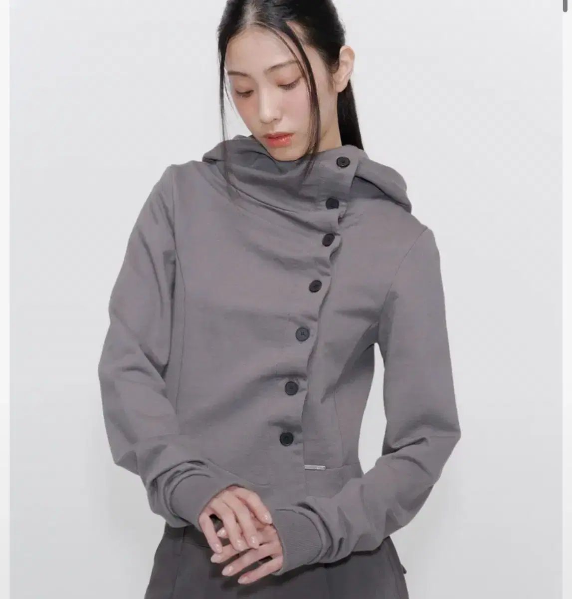 ミセキソウル Cowl neck botton hoodie DARK GREY