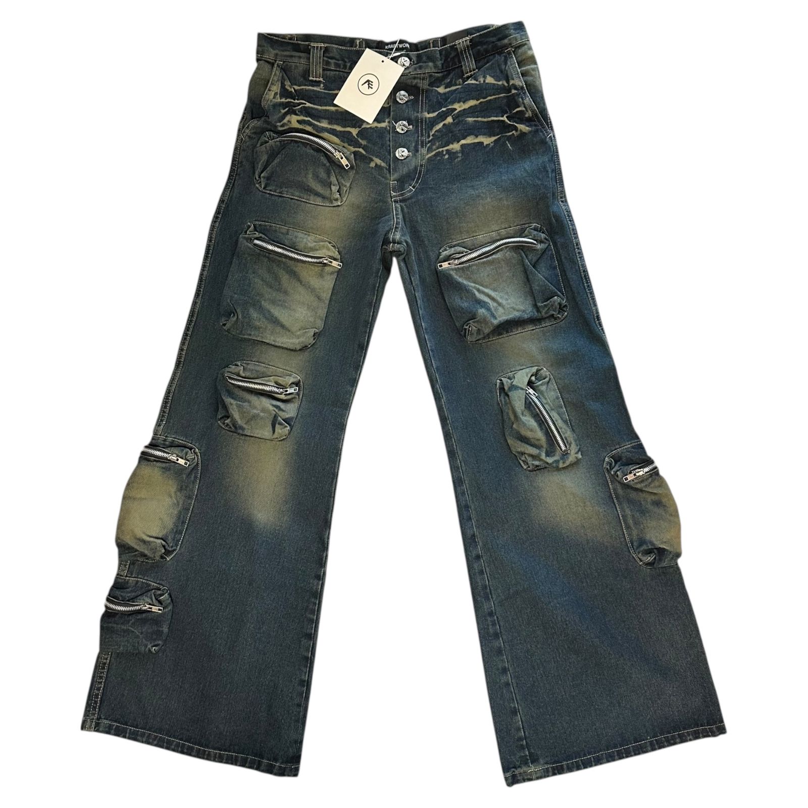 クラフトワーク PLUG BK FLARED CARGO PANTS プラグ バイカー フ カーゴ パンツ デニム マルチポケット W 32 インディゴ 参考定価42 800円 税込