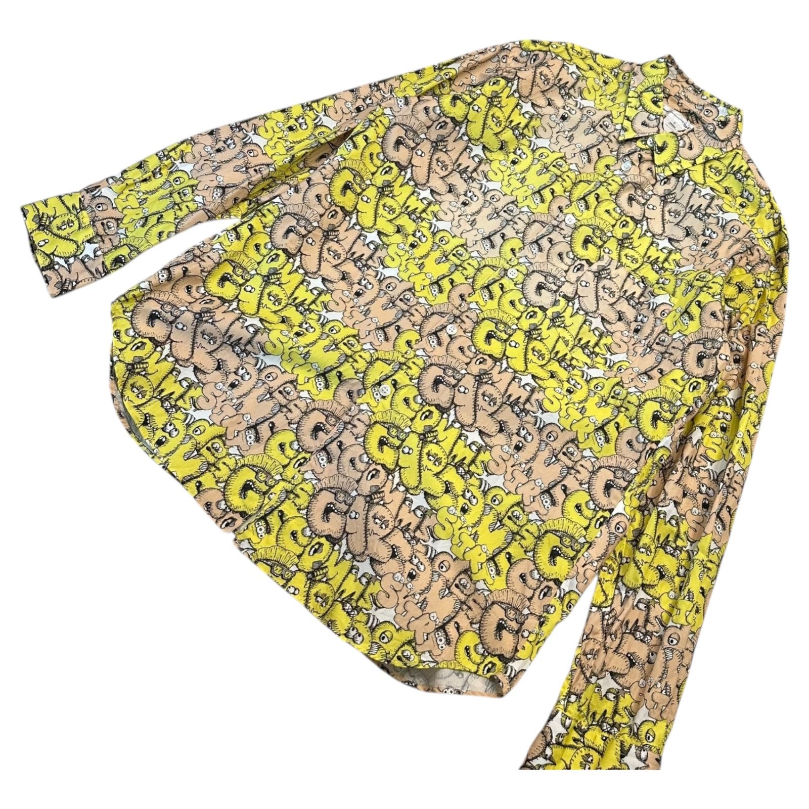 COMME des GARCONS SHIRT×KAWS コムデギャルソンシャツ×カウズ 21 AW KAWS-Graphic L|S Shirt グラフィック 長袖 シャツ FH-B 031 S イエロー×ピンク