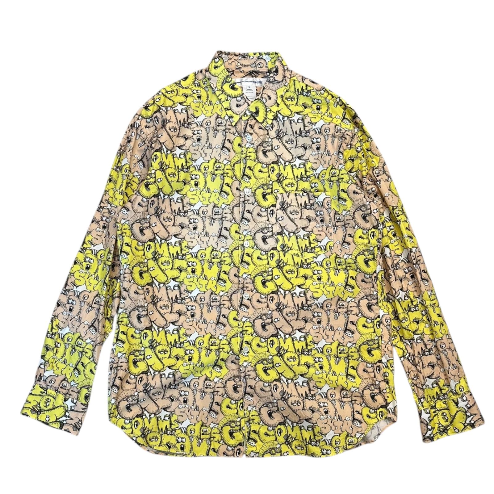 COMME des GARCONS SHIRT×KAWS コムデギャルソンシャツ×カウズ 21 AW KAWS-Graphic L|S Shirt グラフィック 長袖 シャツ FH-B 031 S イエロー×ピンク