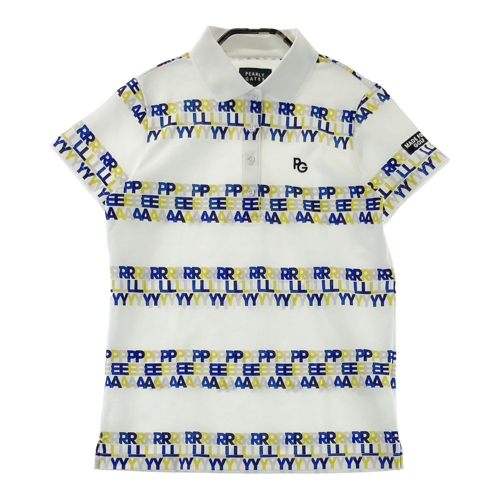 サイズ 0 PEARLY GATES パーリーゲイツ 半袖ポロシャツ 総柄 ホワイト系 ゴルフウェア レディース ストスト
