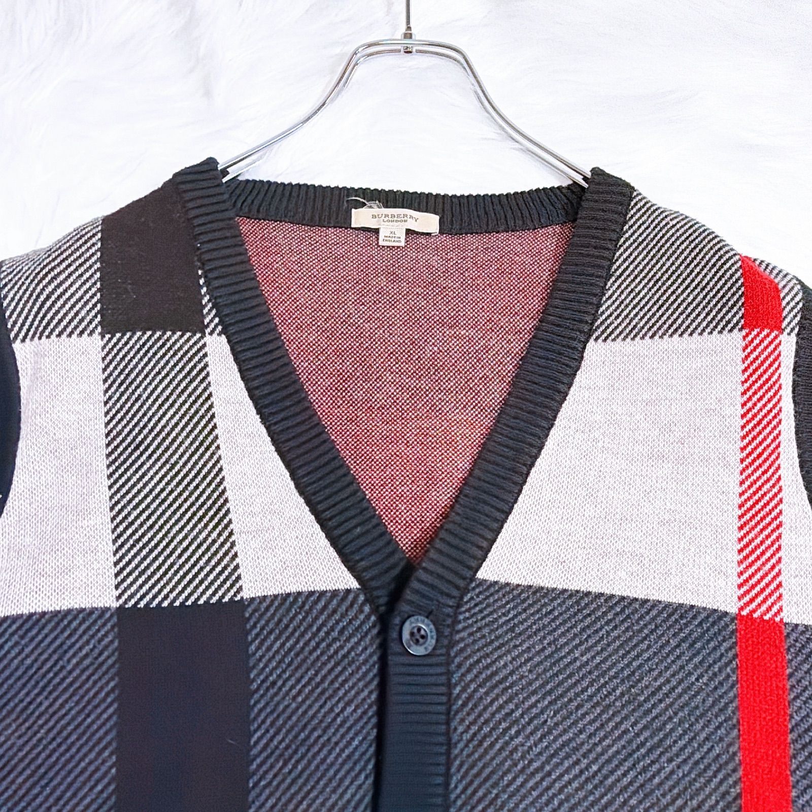 バーバリー ニットベスト メガチェック カシミヤ混 ウール ロゴボタン