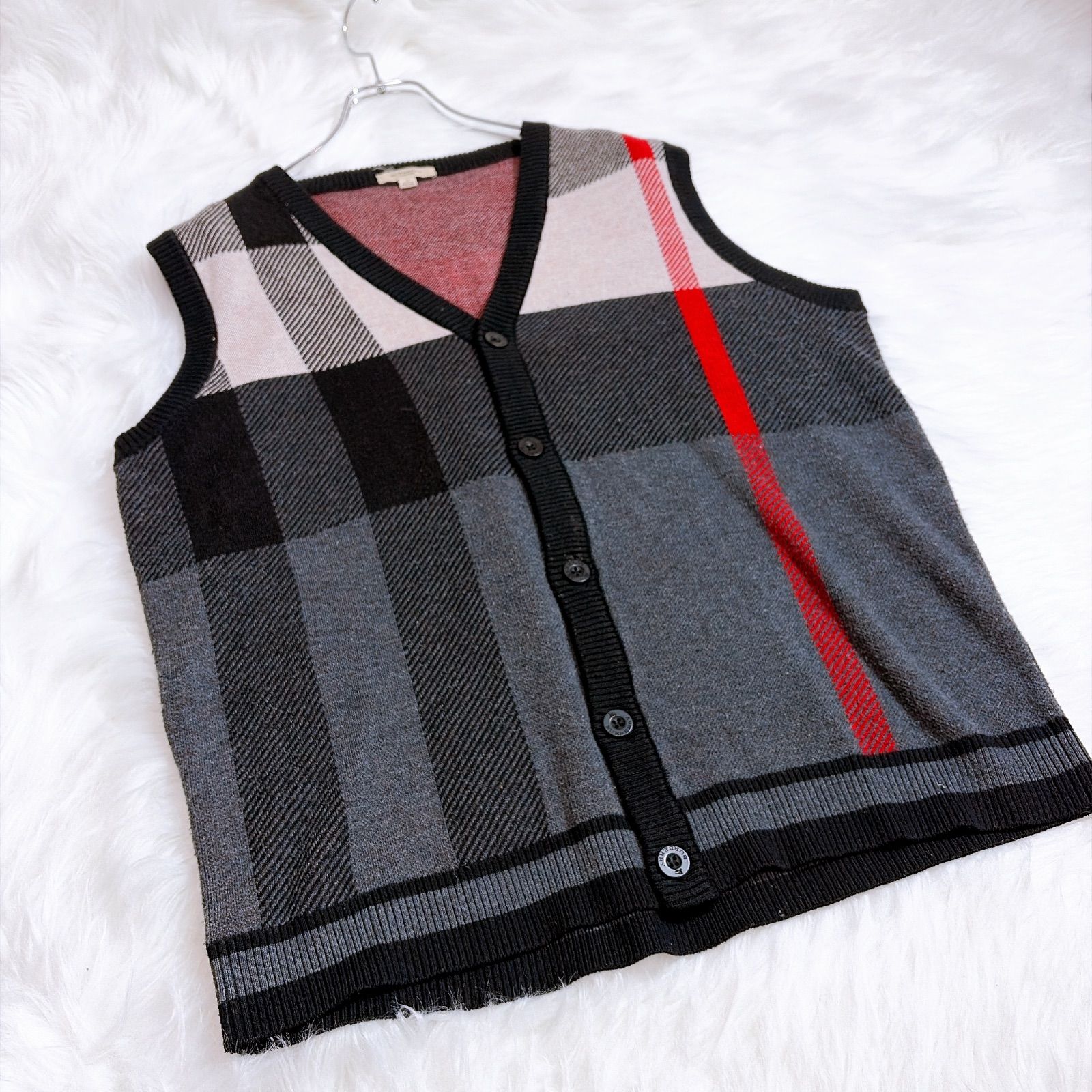 まっち。バーバリー BURBERRYニット ベスト バーバリー ニットベスト メガチェック カシミヤ混 ウール ロゴボタン