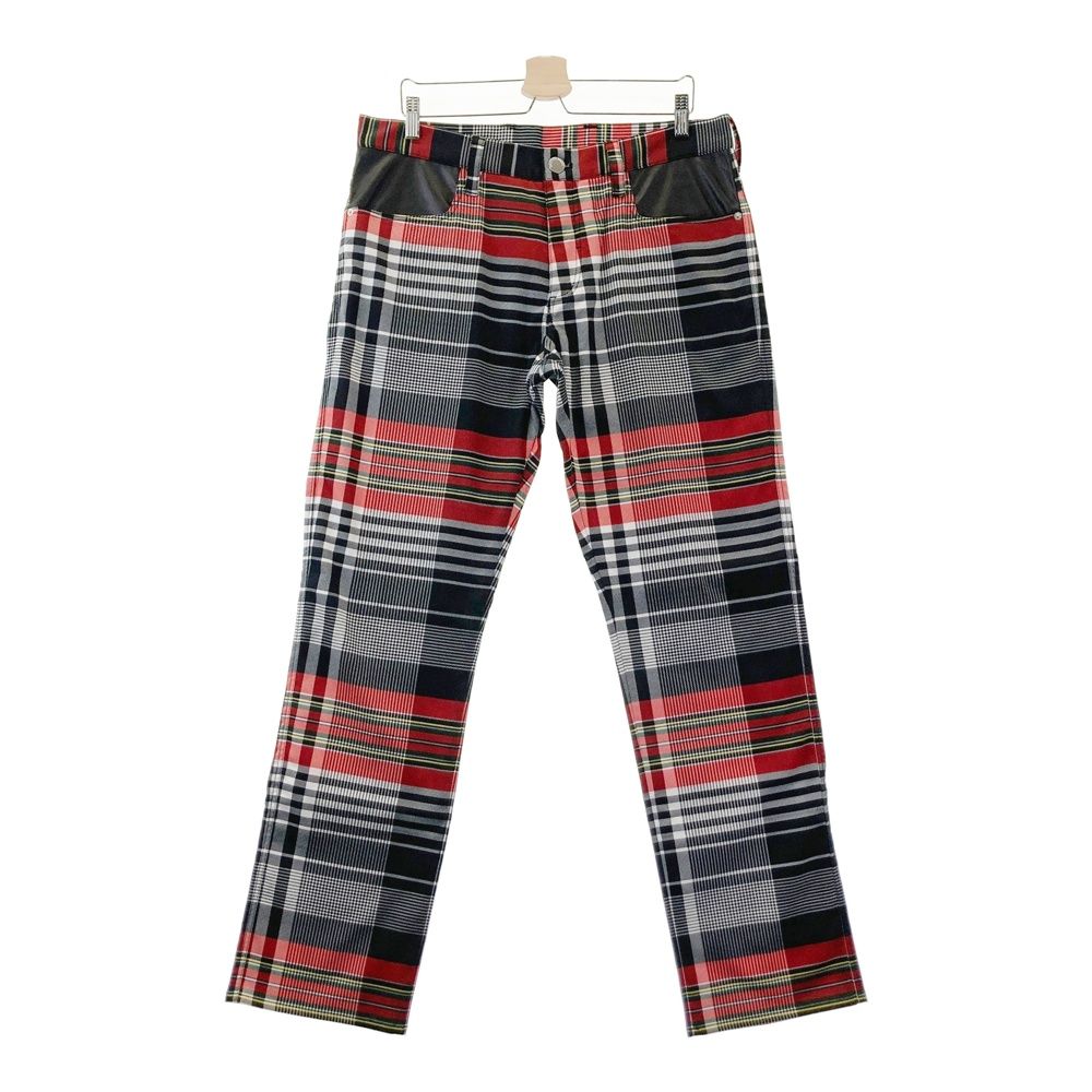 サイズ 4 DANCE WITH DRAGON ダンスウィズドラゴン フェイクレザー切替 パンツ チェック柄 ブラック系 ゴルフウェア メンズ ストスト