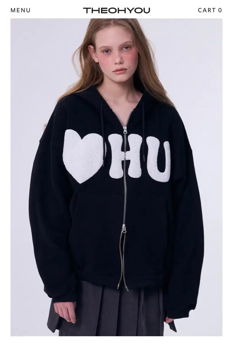 더오유 HU HOODIE ZIP UP BLACK - WHITE カルバン クライン フーディー ジップアップ ブラック ホワイト