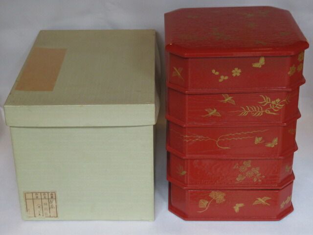 初売り 淡々斎好写 花鳥蒔絵 朱掻合塗縁高重 〔税込 〕