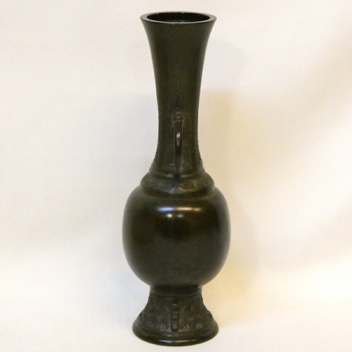 イ915 花瓶『金工師四世　一ノ瀬宗辰』『胡銅御花入　銘黒澤　共箱』花器　茶道具 大名物写】金工師四世 一ノ瀬宗辰作 胡銅 獣耳中蕪花入 唐銅 古銅