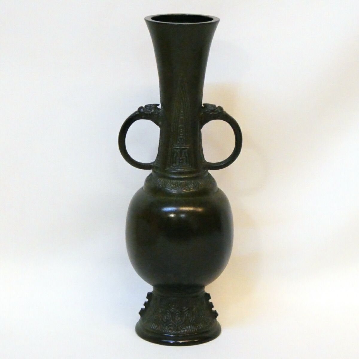 大名物写 金工師四世 一ノ瀬宗辰作 胡銅 獣耳中蕪花入 唐銅 古銅 茶道具