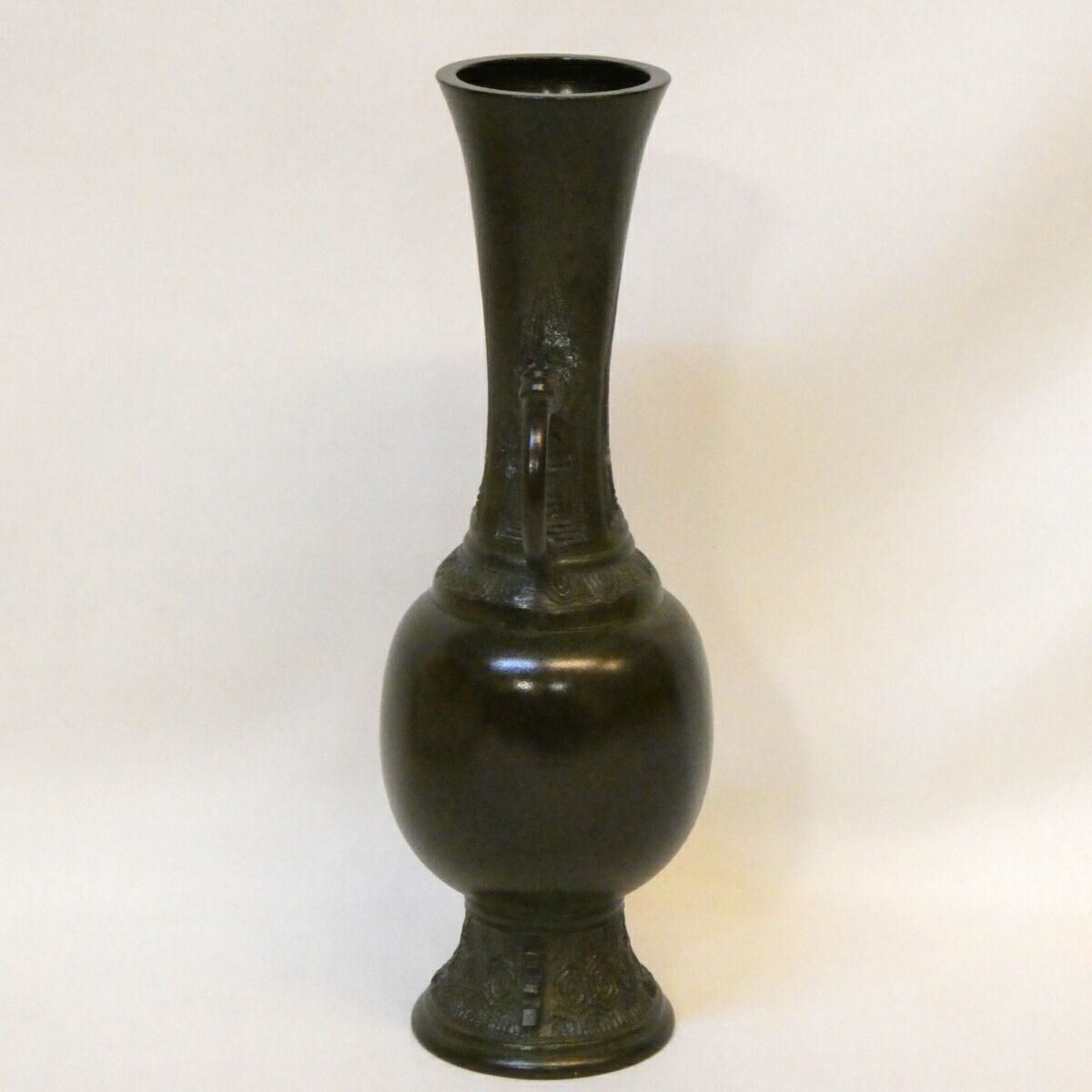 大名物写】金工師四世 一ノ瀬宗辰作 胡銅 獣耳中蕪花入 唐銅 古銅