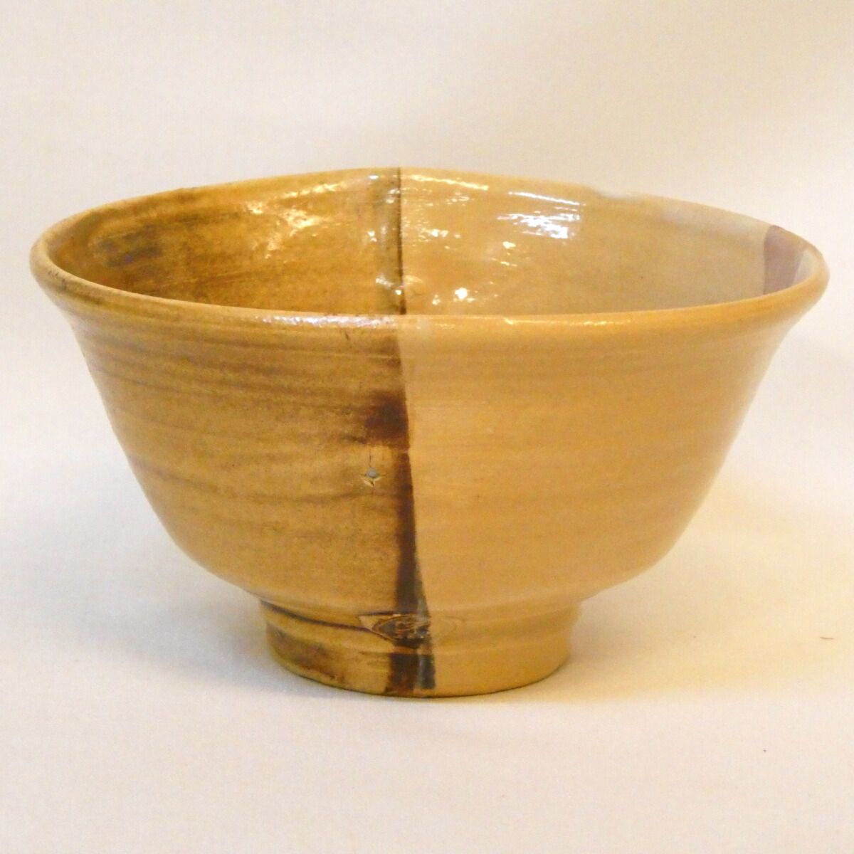 蓮光山 守繁栄徹作 萩焼 片身替 茶碗 刷毛目 掛分 茶道具【中古 美品