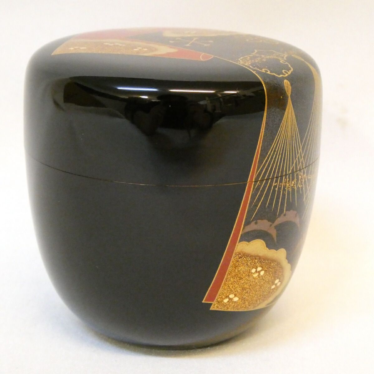 内銀溜】山中塗二代 前端春斎作 誰ヶ袖蒔絵 黒 大棗 「冬」 高級茶道具