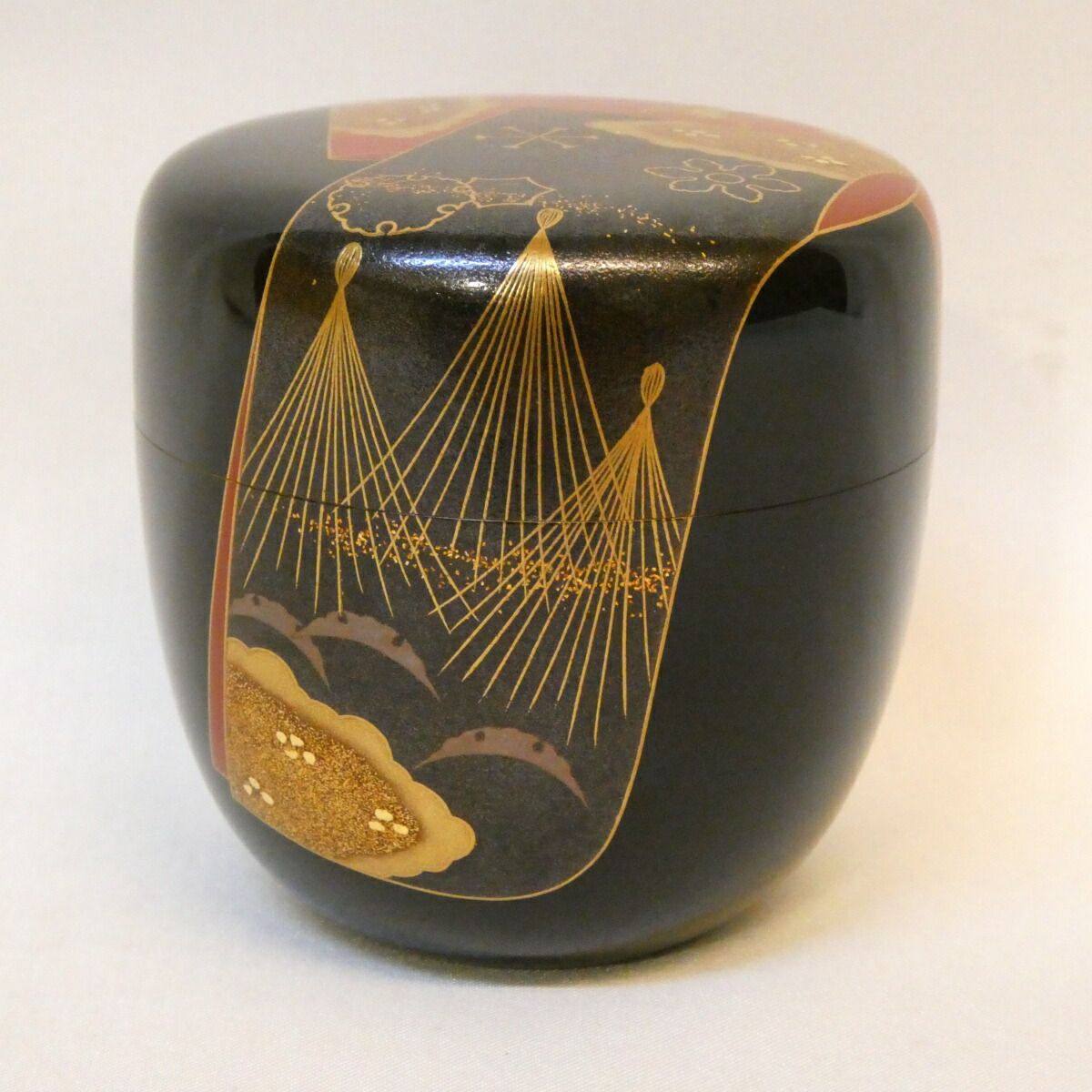 内銀溜 山中塗二代 前端春斎作 誰ヶ袖蒔絵 黒 大棗 冬 茶道具