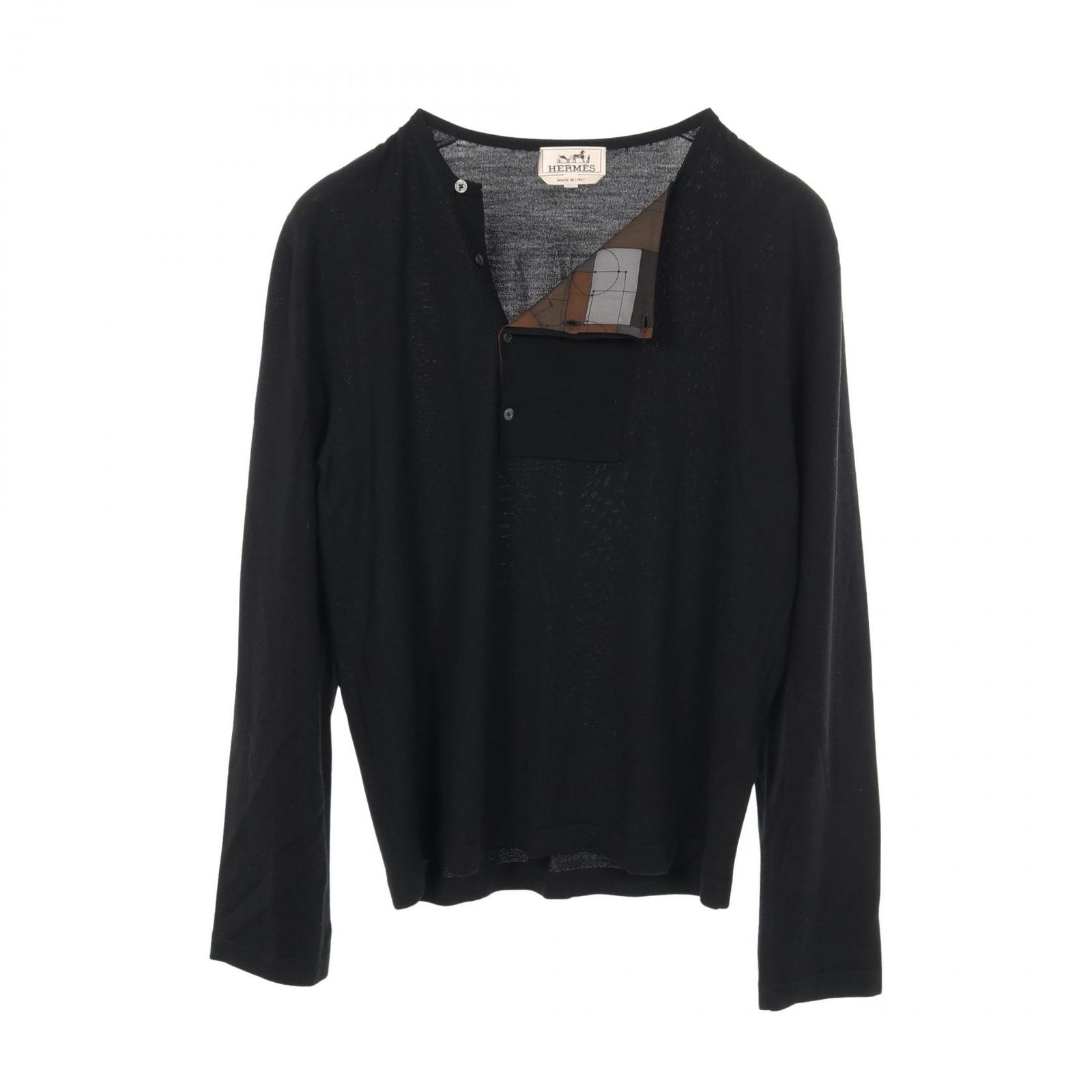 エルメス HERMES ニット ヘンリーネック ブラック ウール シルク メンズ A