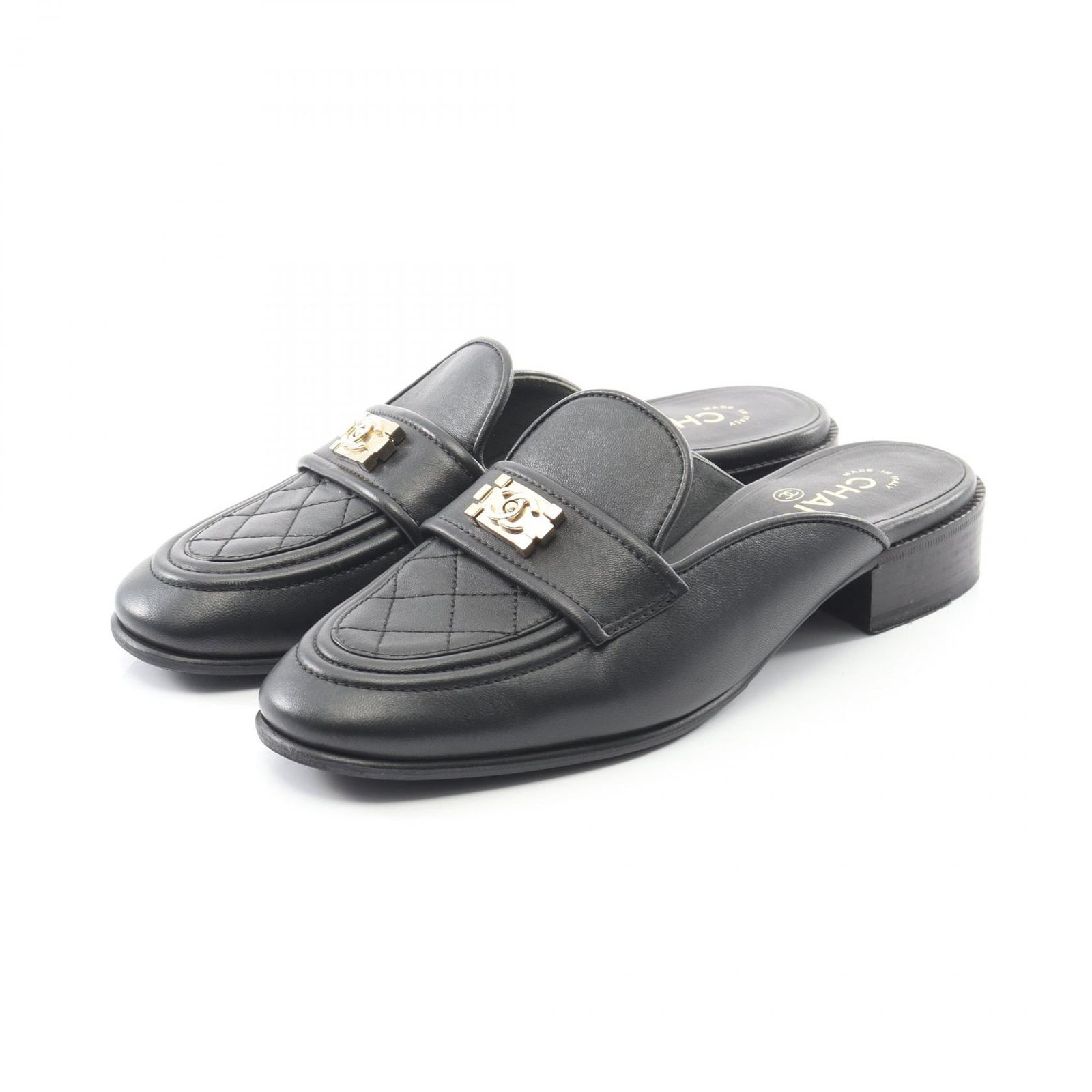 シャネル CHANEL ミュール ボーイシャネル マトラッセ ラムスキン 羊革 サンダル レディース B