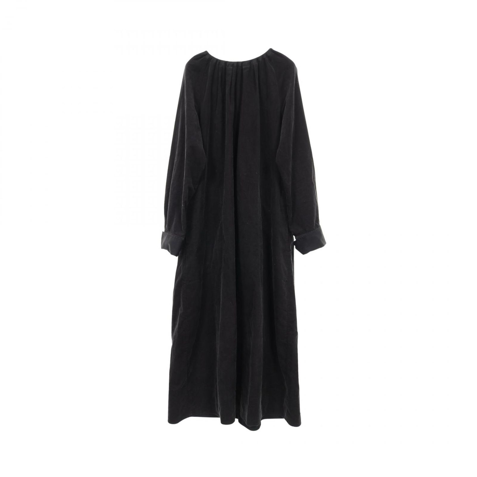 ドゥロワー Drawer ワンピース コーデュロイ ギャザーネック マキシ ブラック コットン コーデュロイワンピース レディース A