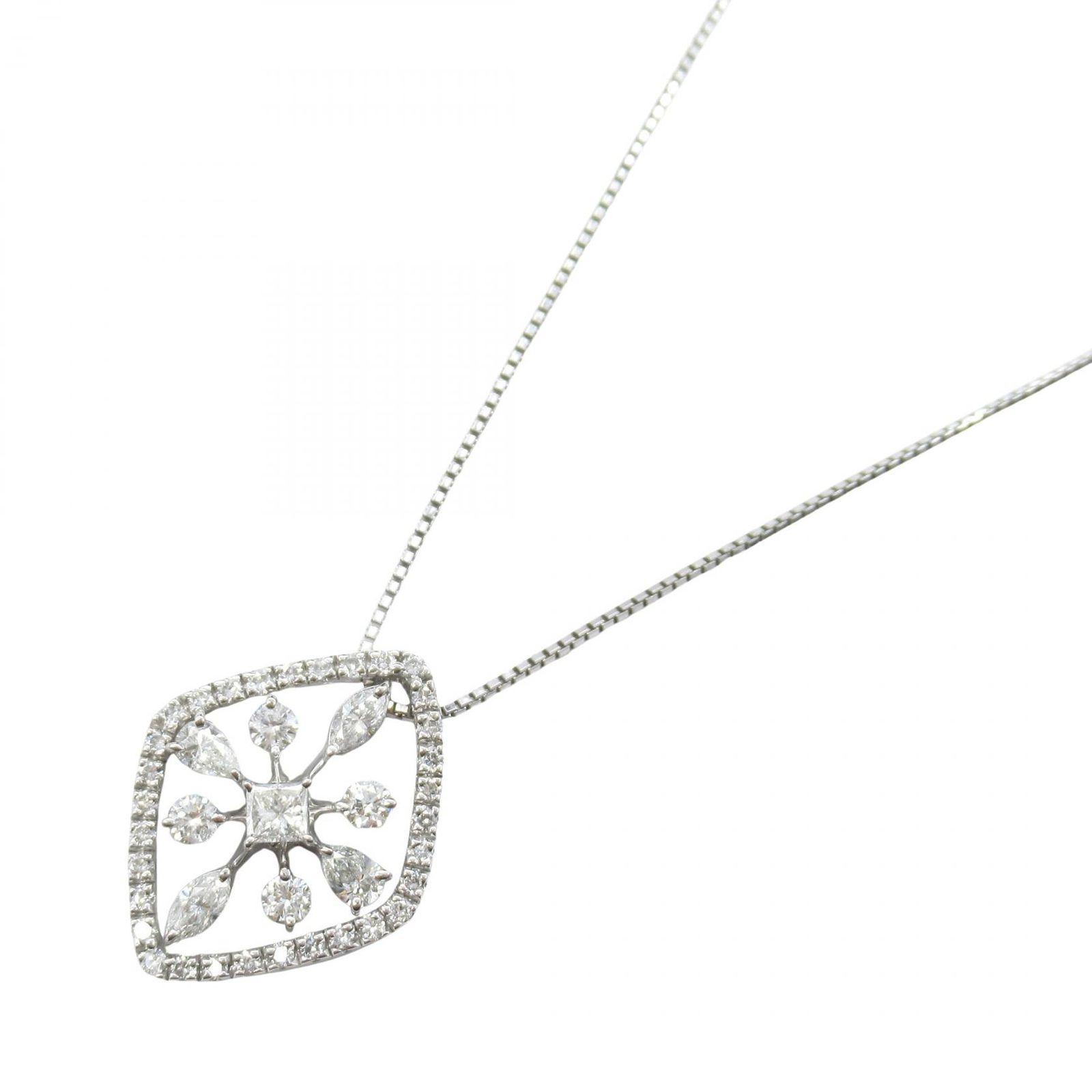 ジュエリー JEWELRY ネックレス ダイヤモンド ﾀﾞｲﾔ 7.5 g 首回45㎝ K 18 WG ホワイトゴールド レディース A