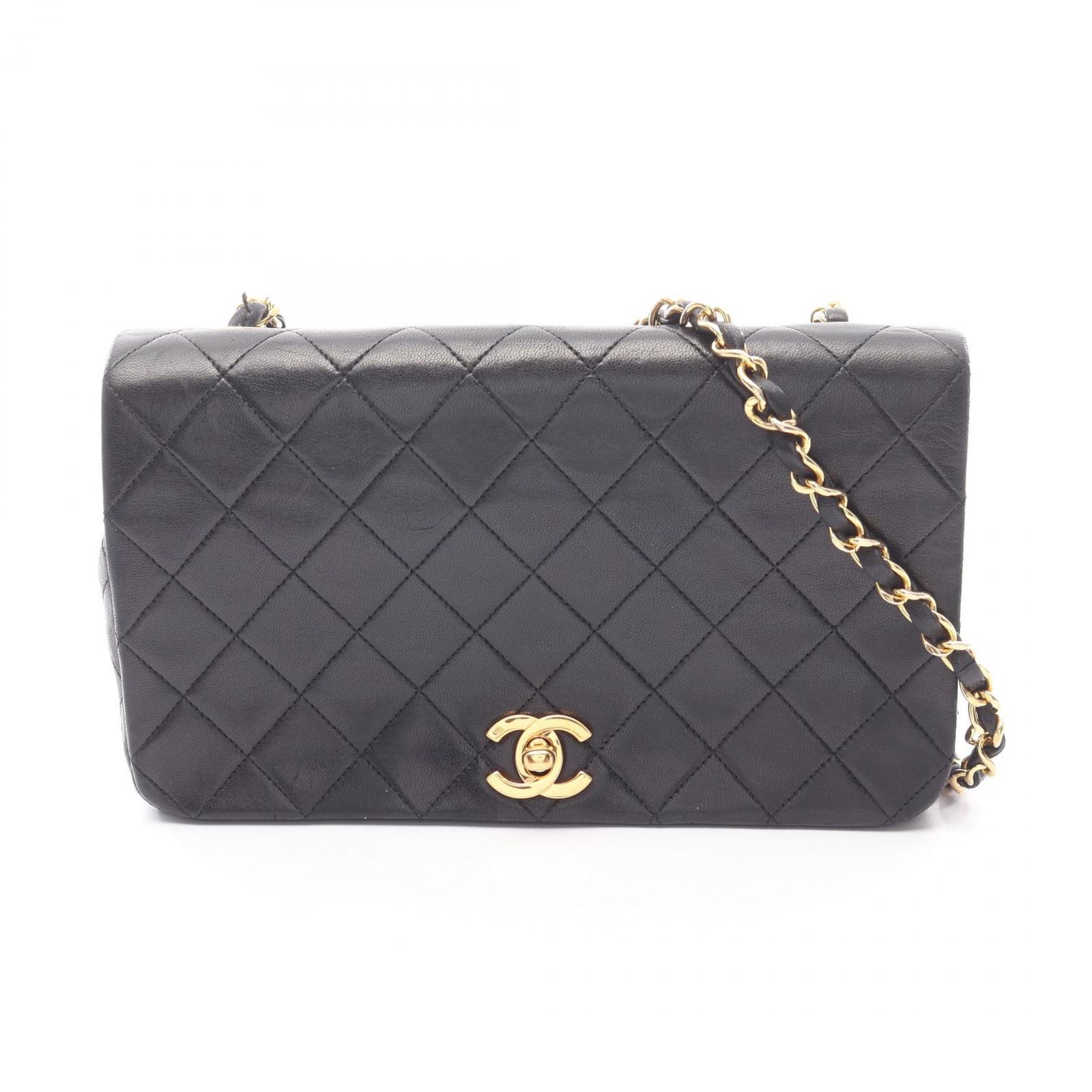 シャネル CHANEL ショルダーバッグ マトラッセ フルフラップ ブラック ラムスキン 羊革 チェーンショルダー レディース B