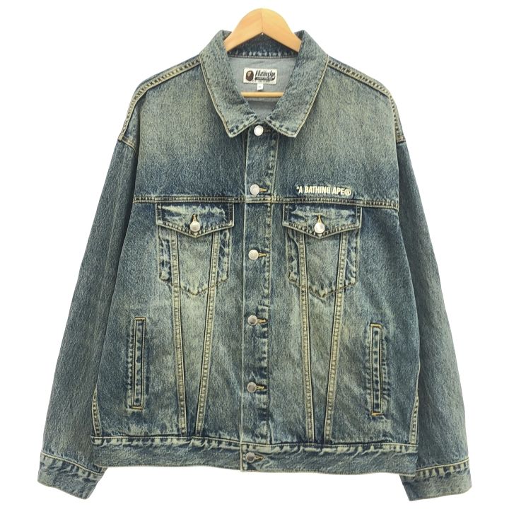 A BATHING APE アベイシングエイプ ⑤ 13 OZ DENIM TRUCKER JACKET|FAKE PRINT JACKET メンズ インディゴ XL