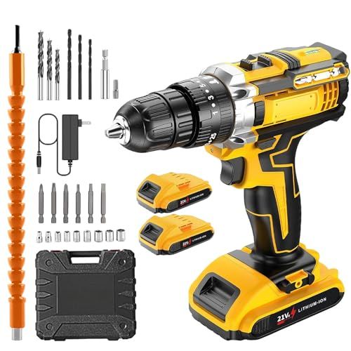 精密な作り 電動ドライバー 電動ドリル インパクトドライバー 21 V 最大45 N.m 25 3段階トルク調節 21点ビットセット 無断変速 二段変速 LEDライト付き 延長アダプター 充電式コードレス 正逆転切替 小型 軽量 DIY家具組み立て 穴あ