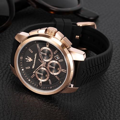 マセラティ 腕時計 メンズ Successo ブラックシリカゲル時計バンド クロノグラフ石英時計 5 ATM防水 2年保証 57 cae 519