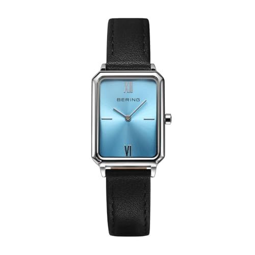 BERING|ベーリング レディースユニセックス腕時計 レクタングル 長方形 アイスブルー スカイブルー ブラウンレザー 革 シルバーケース サファイアガラス 医療用ステンレススチール キズつきにくい 17423-408 32 bfca 5 e