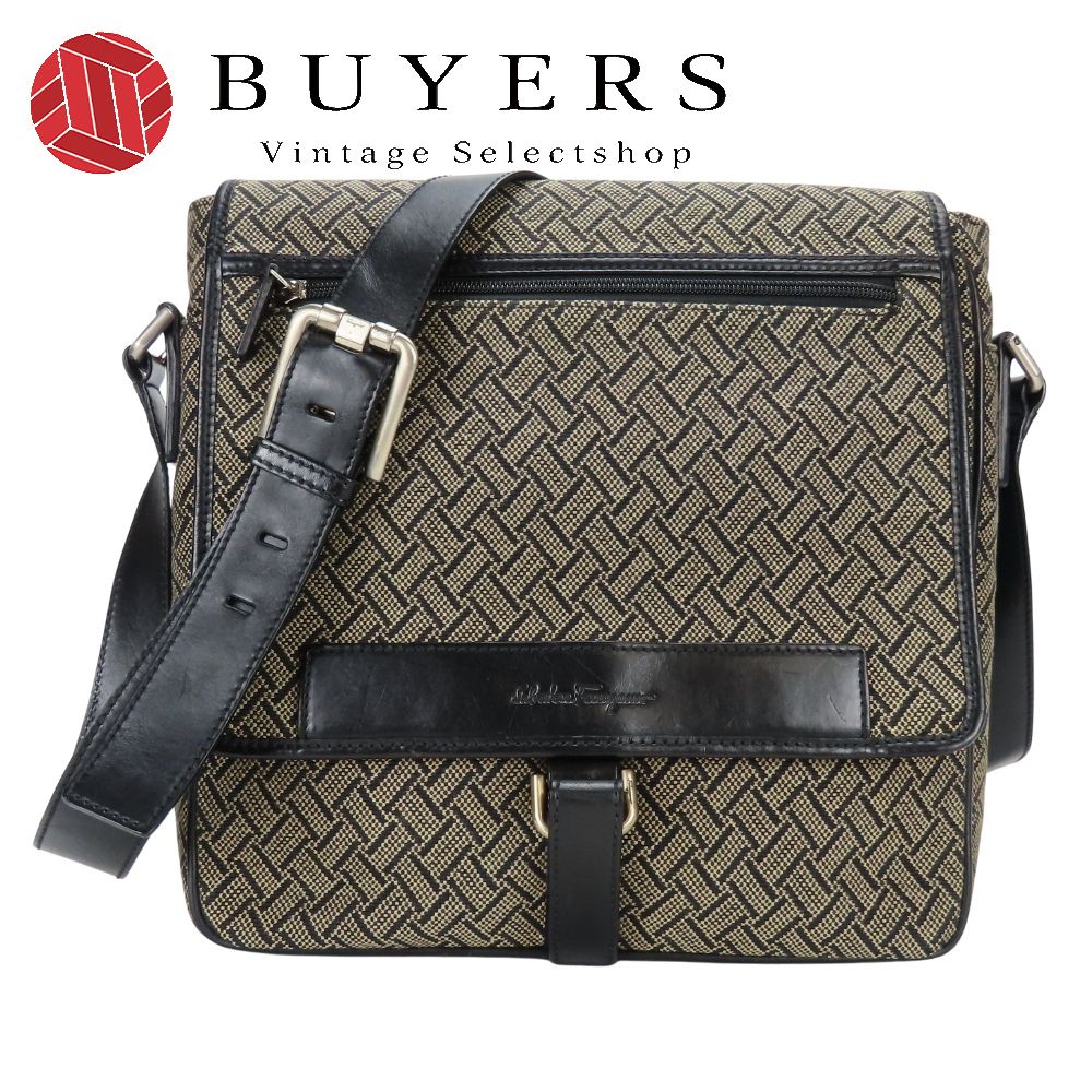 サルヴァトーレフェラガモ ショルダーバッグ FB-24 5020 キャンバス レザー ベージュ ブラック 斜め掛け 普段使い カジュアル メンズ 男性 Salvatore Ferragamo