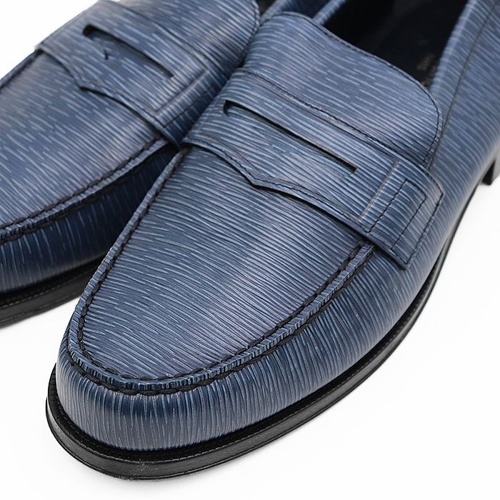 LOUIS VUITTON ルイ ヴィトン コインローファー FA 0148 2018年製 ソルボンヌライン エピ レザー シグネチャー ロゴ 刻印 レザーソール シューズ 革靴 メンズ サイズ 9 ブルー 青 イタリア製