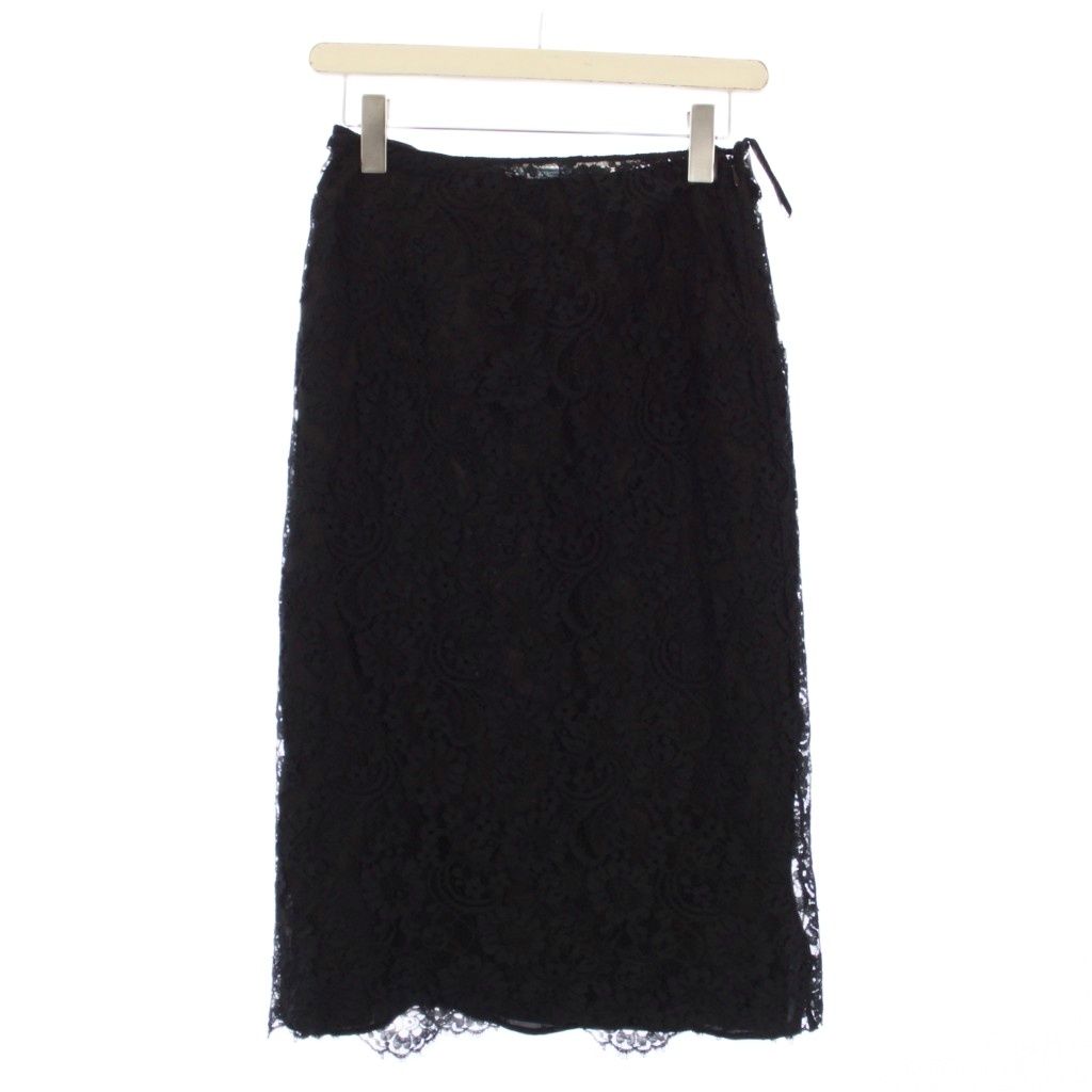 プラダ PRADA 23年製 レーススカート タイト ひざ丈 36 S 黒 P 192 V |KH