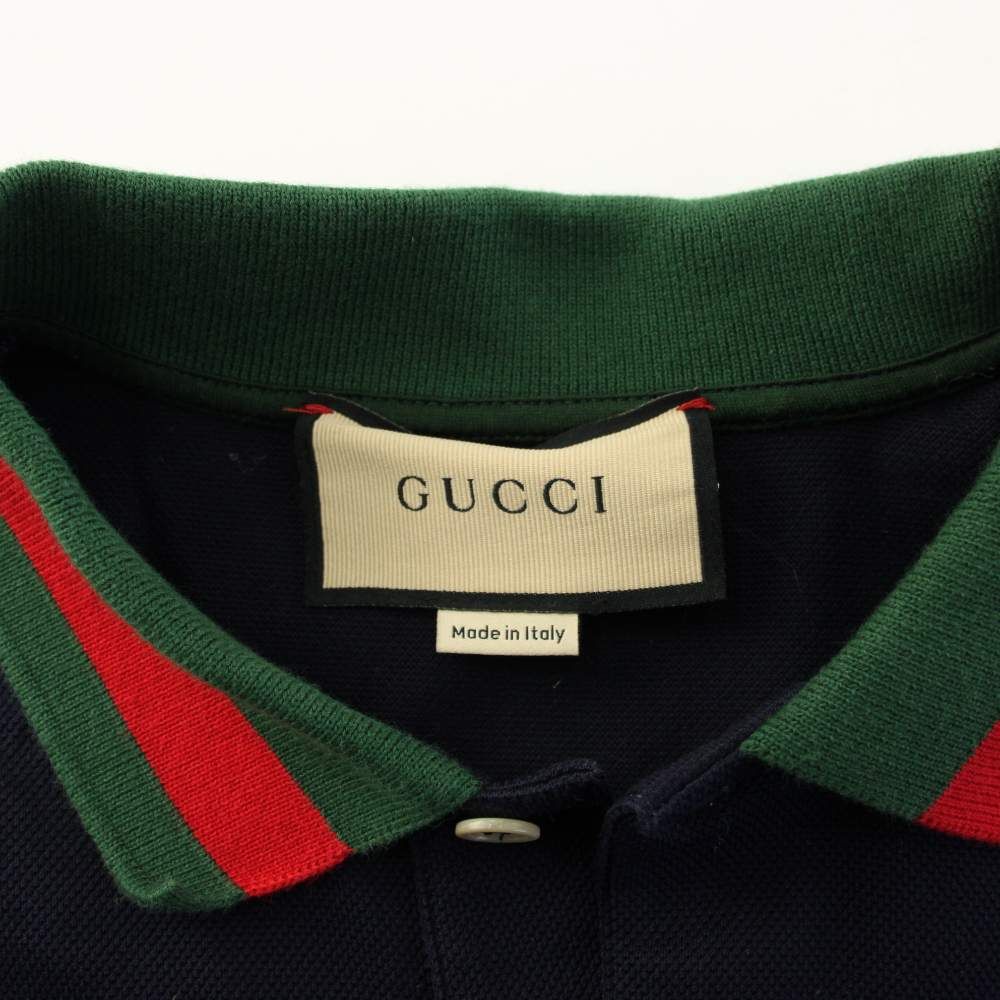 グッチ GUCCI ウェブストライプカラー付きコットンピケポロシャツ 半袖
