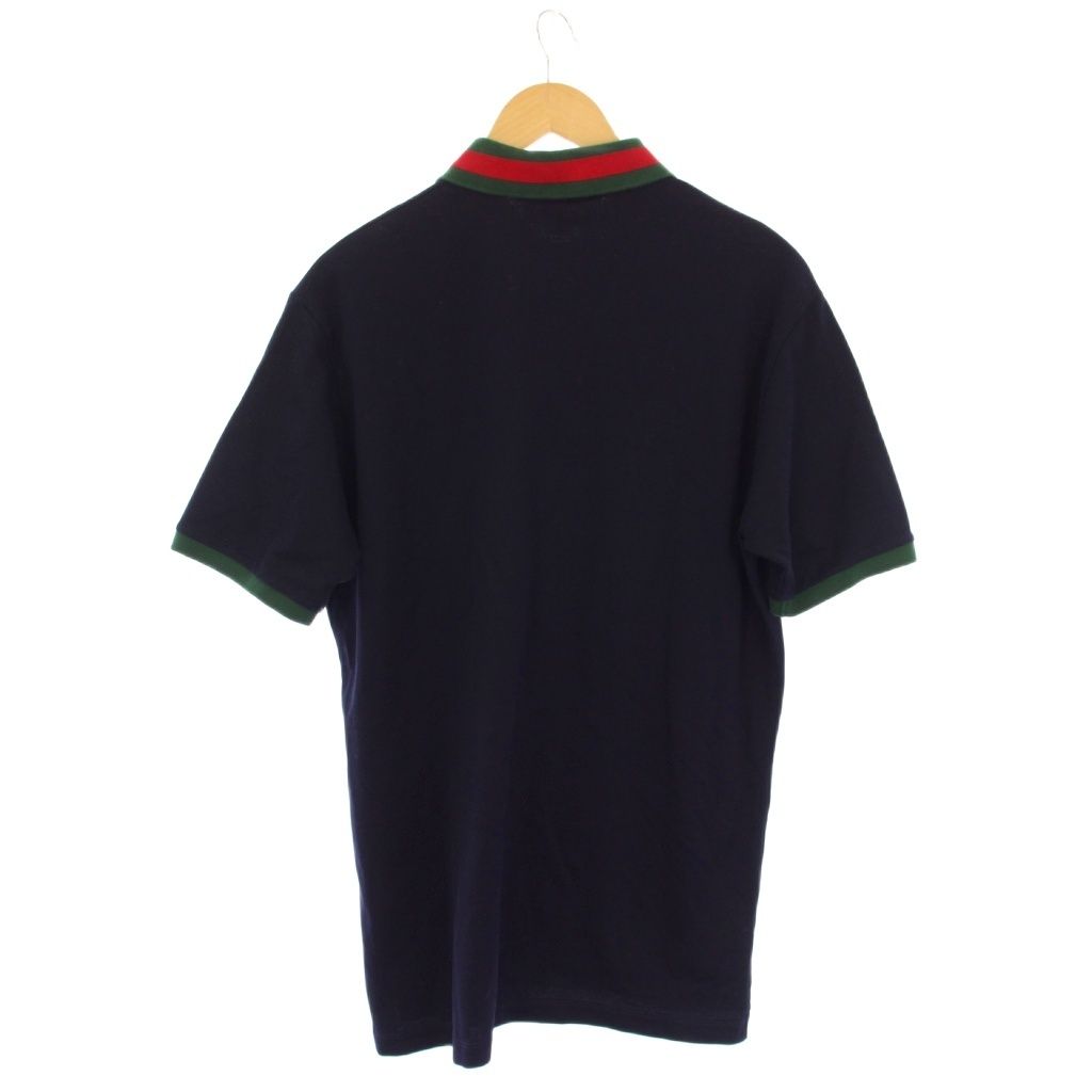 グッチ GUCCI ウェブストライプカラー付きコットンピケポロシャツ 半袖 L 紺 701735 /KH