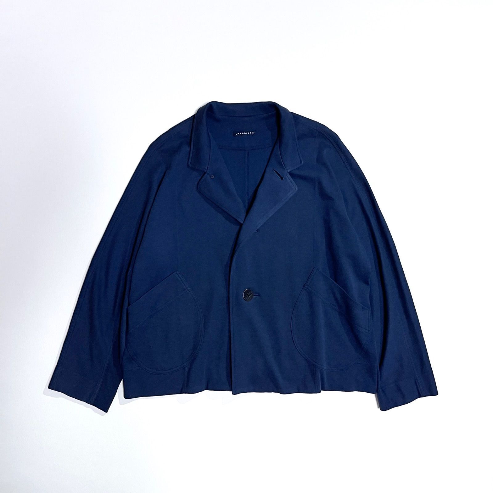 JURGEN LEHL/ノーカラージャケット/sizeM/ネイビー ci34 Jurgen Lehl 2way ショート丈 コットンジャケット 丸襟