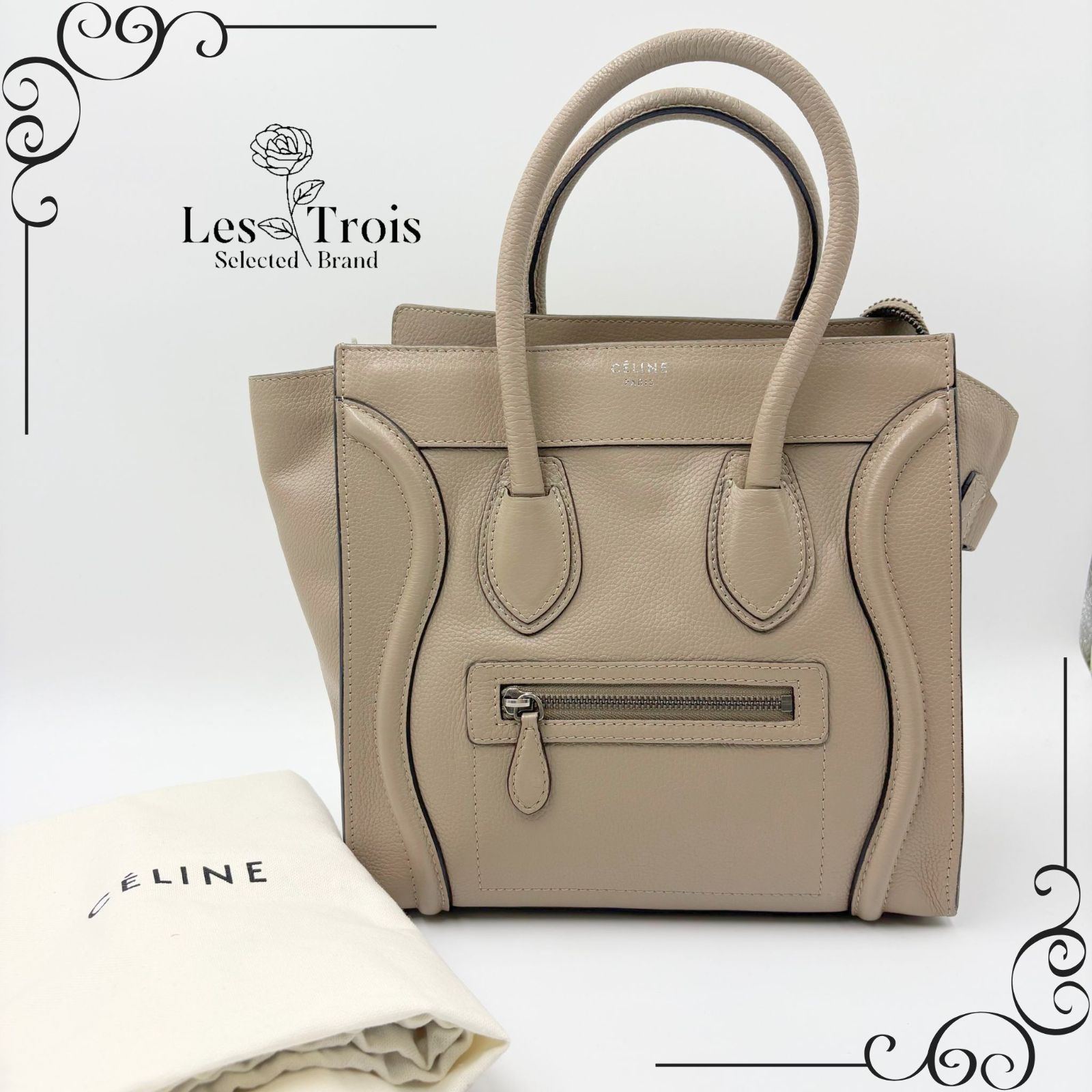 CELINE セリーヌ ラゲージ ハンドバッグ マイクロショッパー レザー マイクロ ベージュ 2025-070