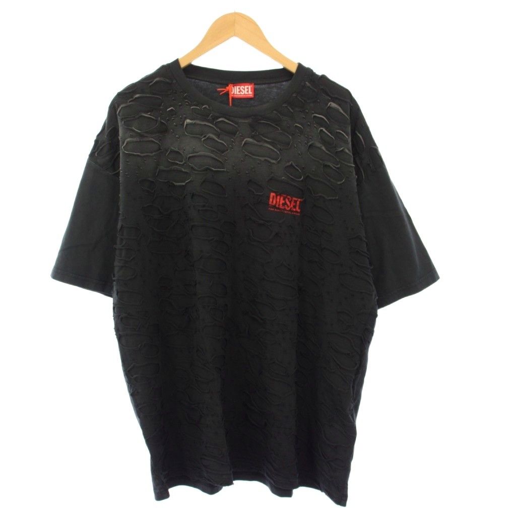 ディーゼル DIESEL タグ付き Tシャツ カットソー 半袖 デストロイ加工 XL 黒 T-BOXT-R 29 |KH