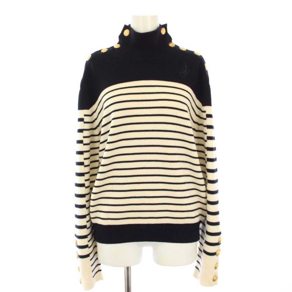 ジェイダブリューアンダーソン JWアンダーソン J.W. ハイネック ボーダーニット セーター 長袖 金ボタン S 白 黒 |KH