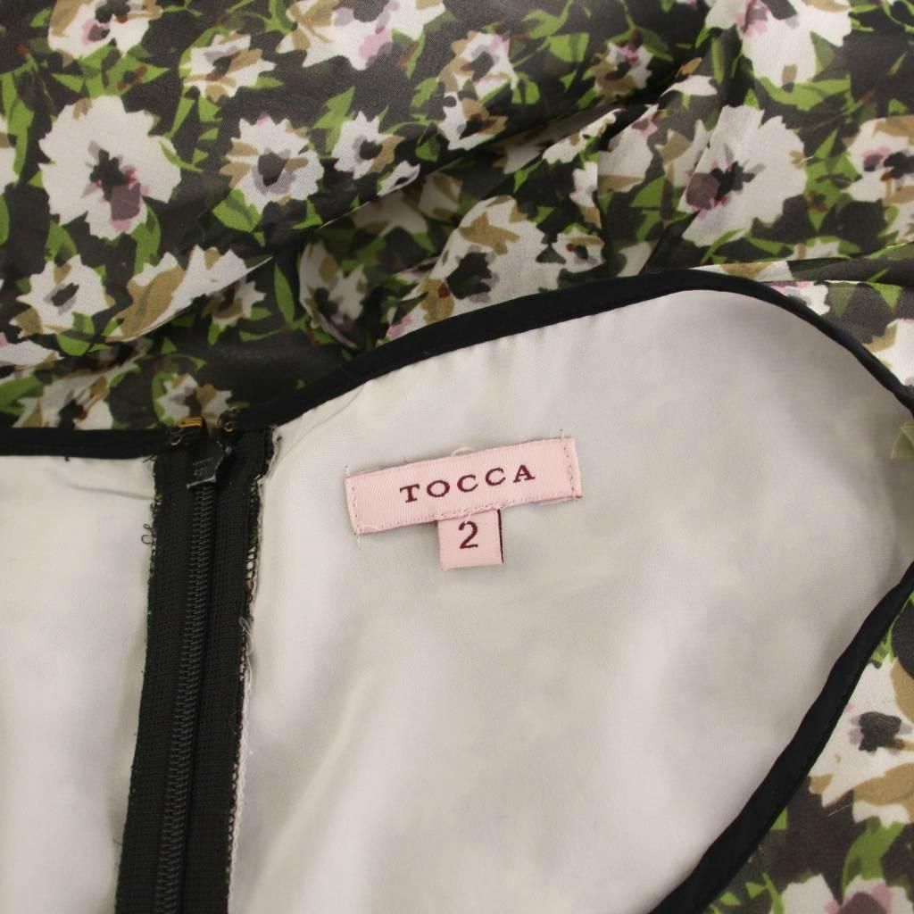 トッカ TOCCA ワンピース ひざ丈 花柄 2 カーキ 黒 ブラック 白