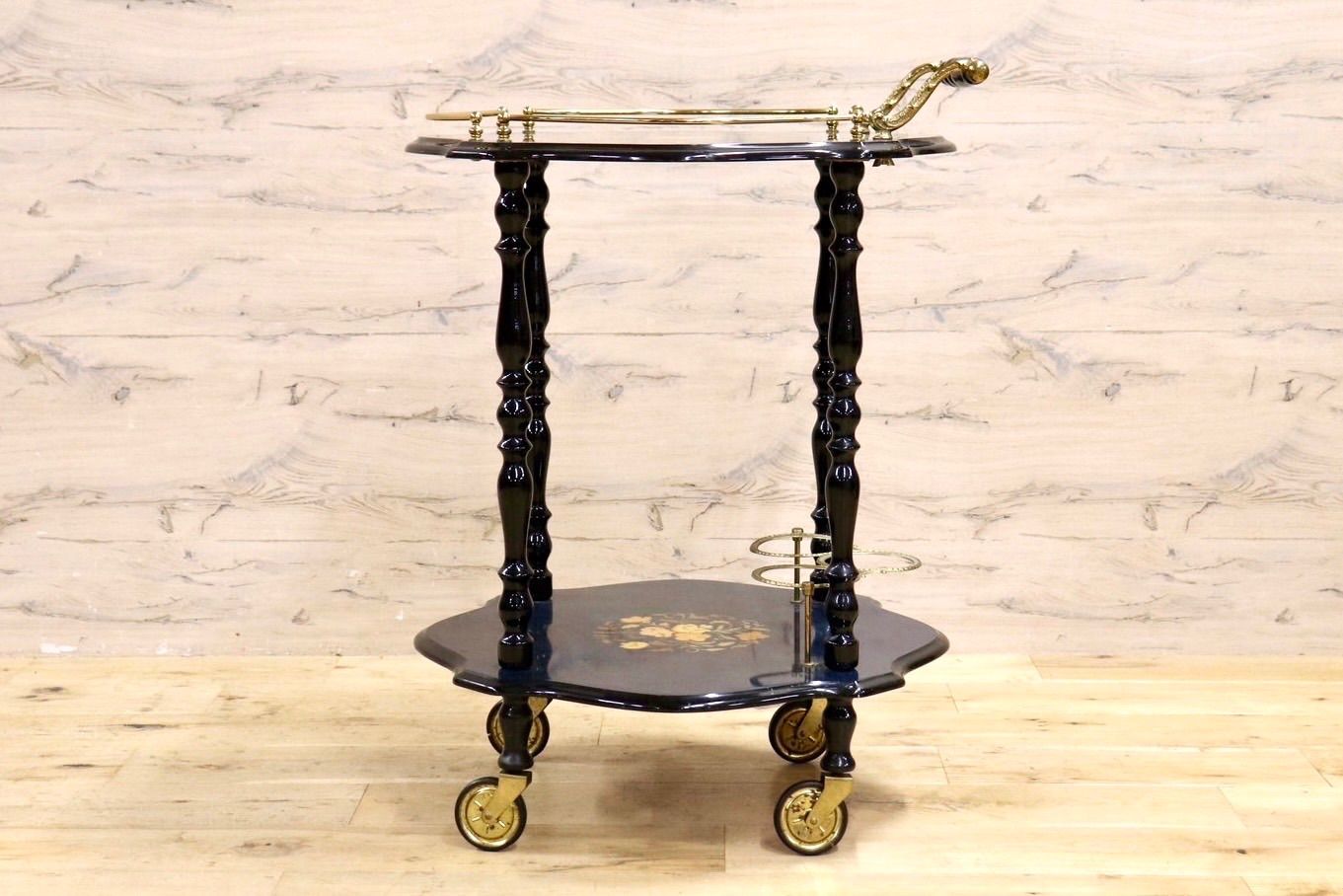 GMIS445○イタリア製 象嵌細工 ティーワゴン キッチンワゴン トロリー