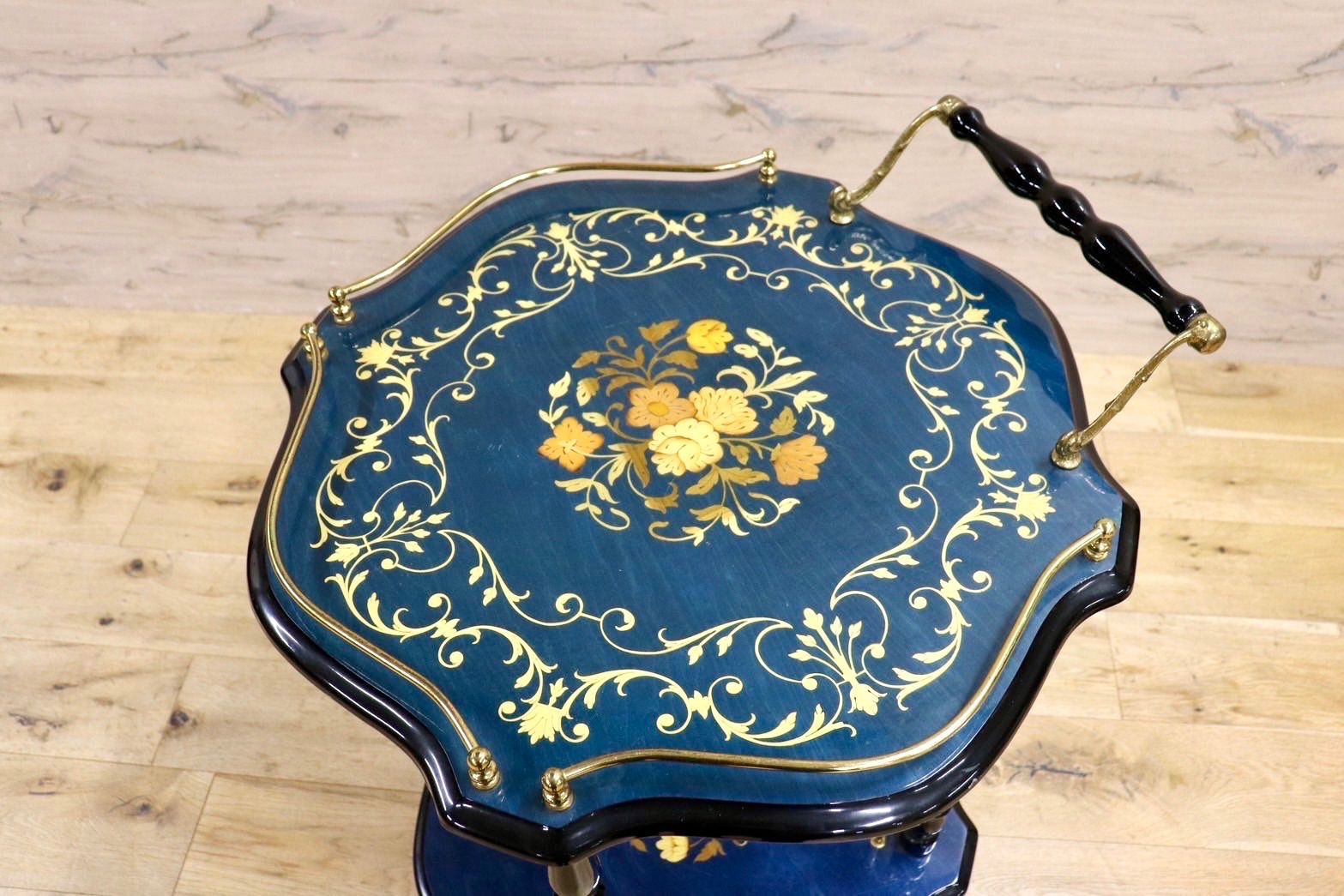 GMIS445○イタリア製 象嵌細工 ティーワゴン キッチンワゴン トロリー