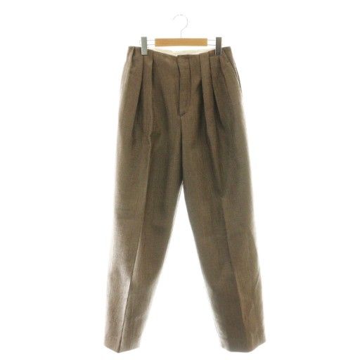 フミカ ウチダ FUMIKA_UCHIDA RAFFIA 3 IN TUCK NO-BELT SLACKS テーパードパンツ タック 36 ブラウン |DF OS