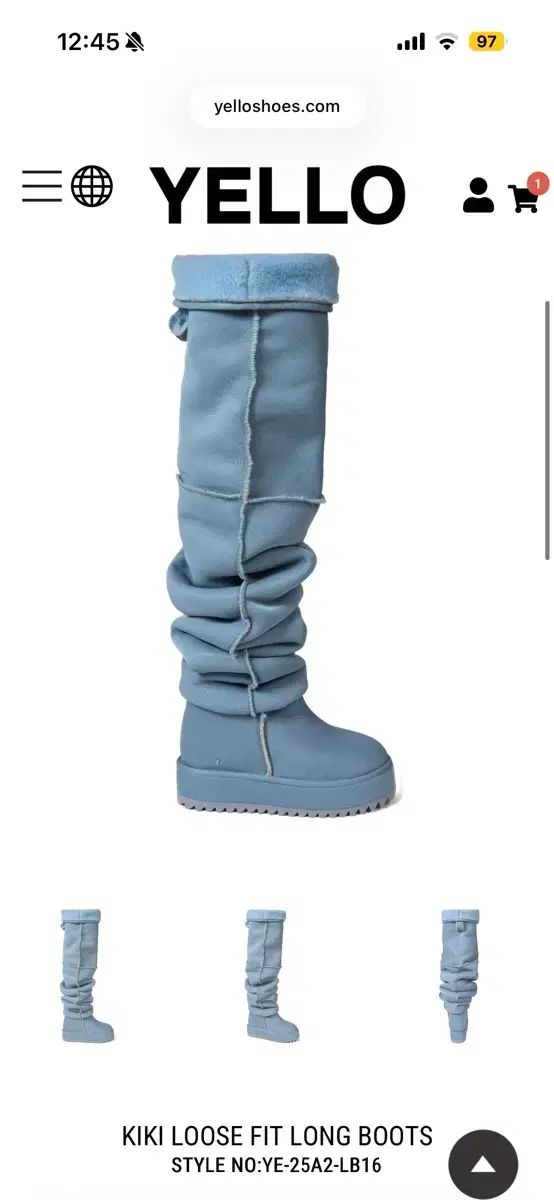 Yello キキ ルーズフィット ロングブーツ アグ ブルー 泉 鏡花
