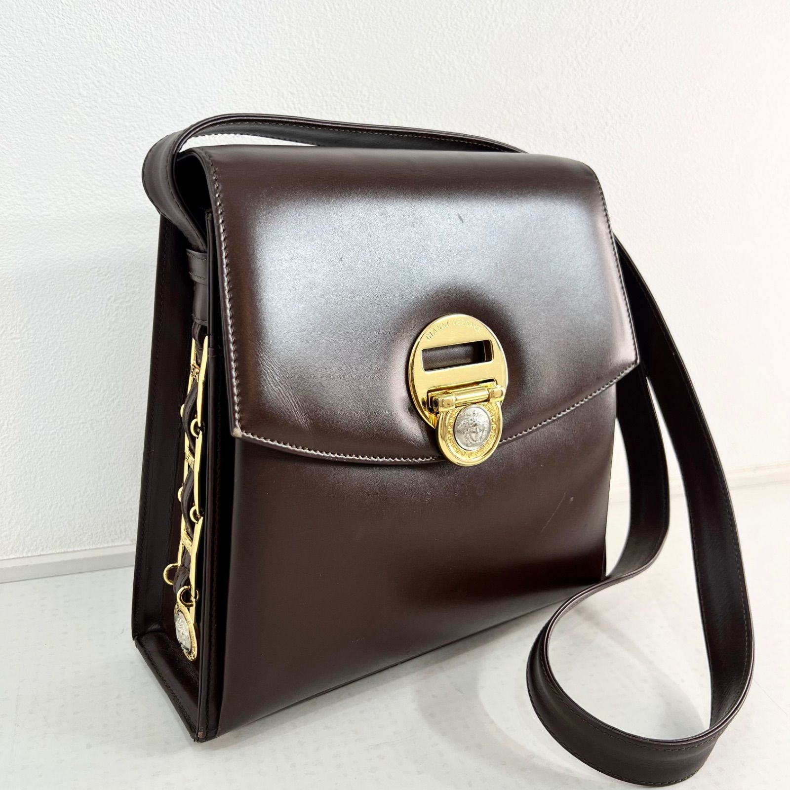状態良し】ヴェルサーチ ショルダーバッグ レザー ブラウン VERSACE 