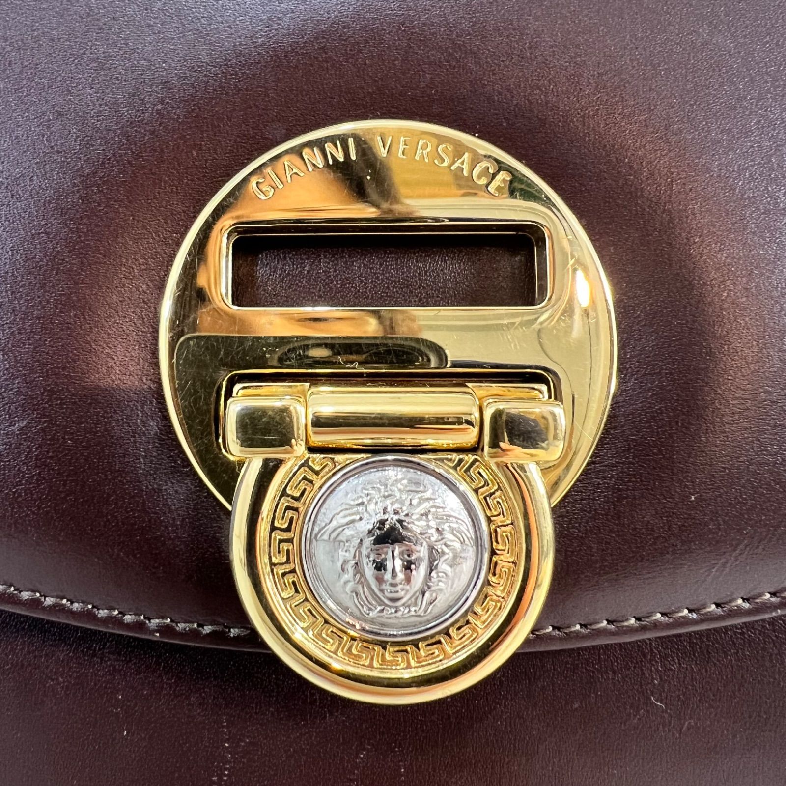 状態良し】ヴェルサーチ ショルダーバッグ レザー ブラウン VERSACE 