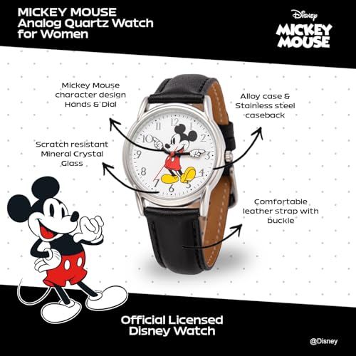 ディズニー ミッキーマウス 大人用 クラシック カーディフ 関節式 針 アナログ クォーツ レザー ストラップ 腕時計 ブラック ミッキーカーディフ腕時計2 シルバーケース ブラックレザーストラップ 50 f 0 cf 96