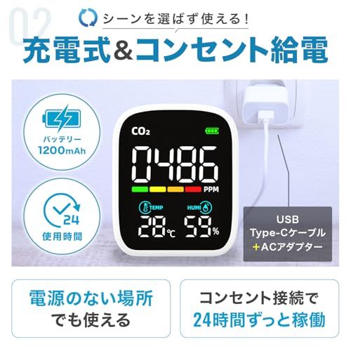  Field とにかく見やすい 二酸化炭素濃度計 高コントラスト 大文字 自動輝度 2 Way電源 充電池＆コンセント給電 日本語説明書 保証書付 NDIR センサー CO 2測定器 deb 122 f 8 その他 キッチン 食器