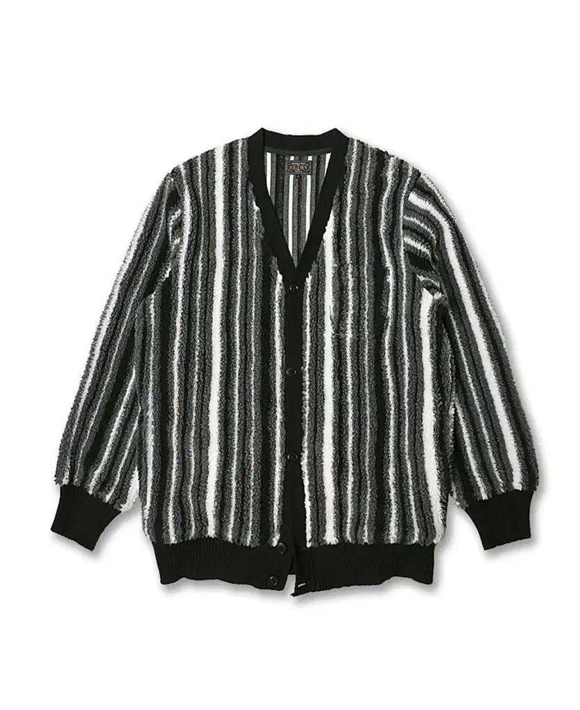 ビームス プラス BEAMS PLUS ブークレ ストライプ Vネック カーディガン ニット