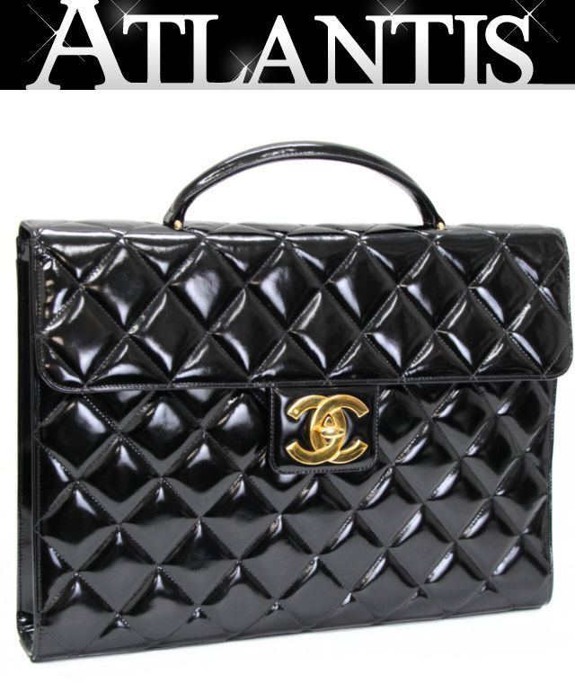 シャネル CHANEL マトラッセ ビジネスバッグ ブリーフケース パテント 黒 G金具 4番台 73265