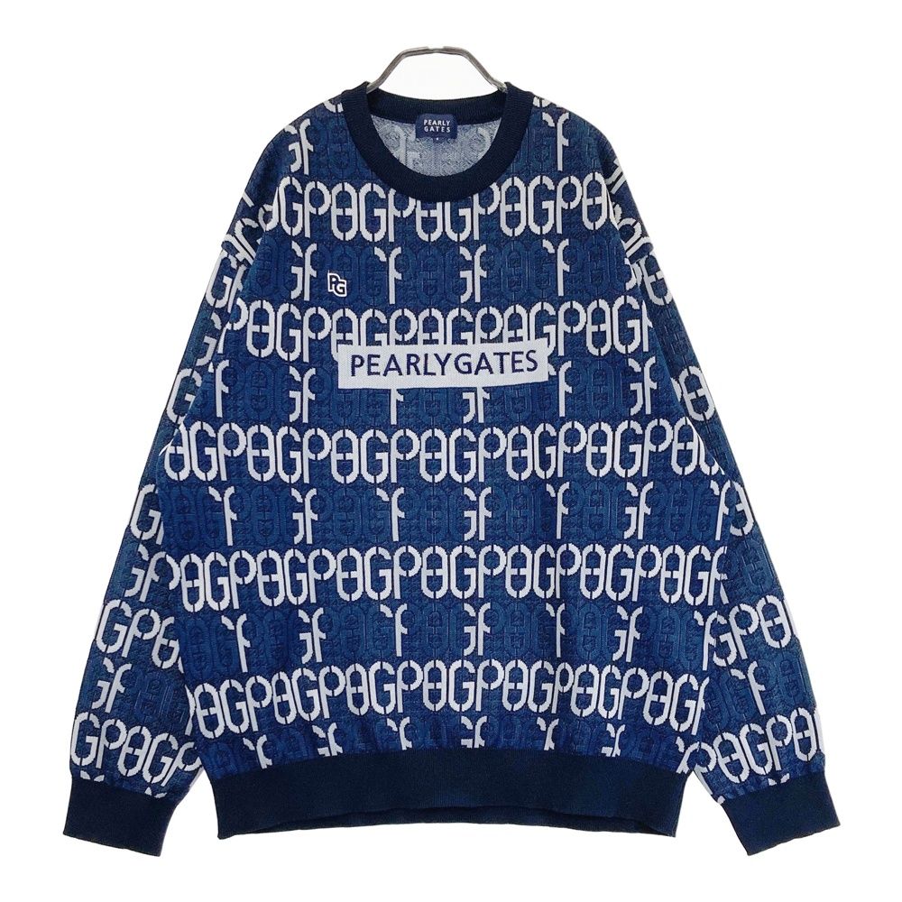 サイズ 6 PEARLY GATES パーリーゲイツ 2025年モデル 長袖 ニットセーター 総柄 ネイビー系 ゴルフウェア メンズ ストスト