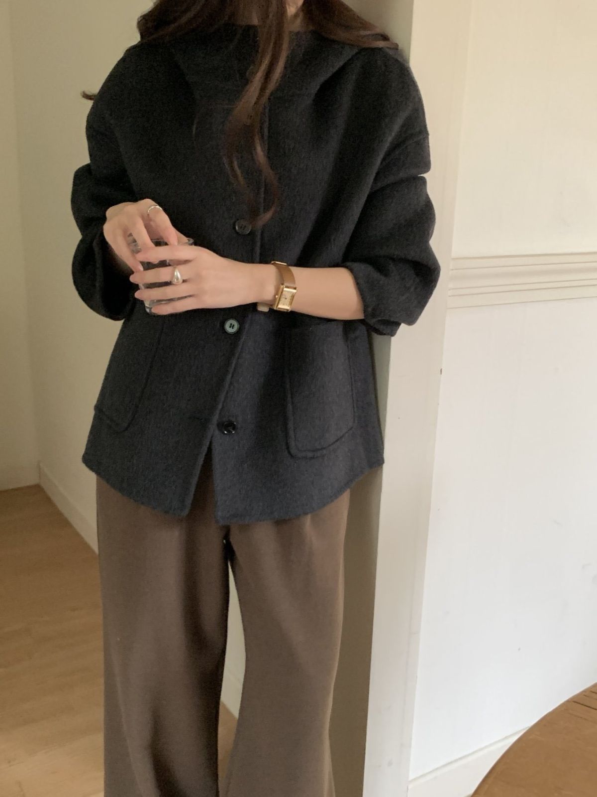 フード ボタン ハンドメイドコート ハンドメイドジャケット ハーフコート 注文殺到 実物最高 ウールコート