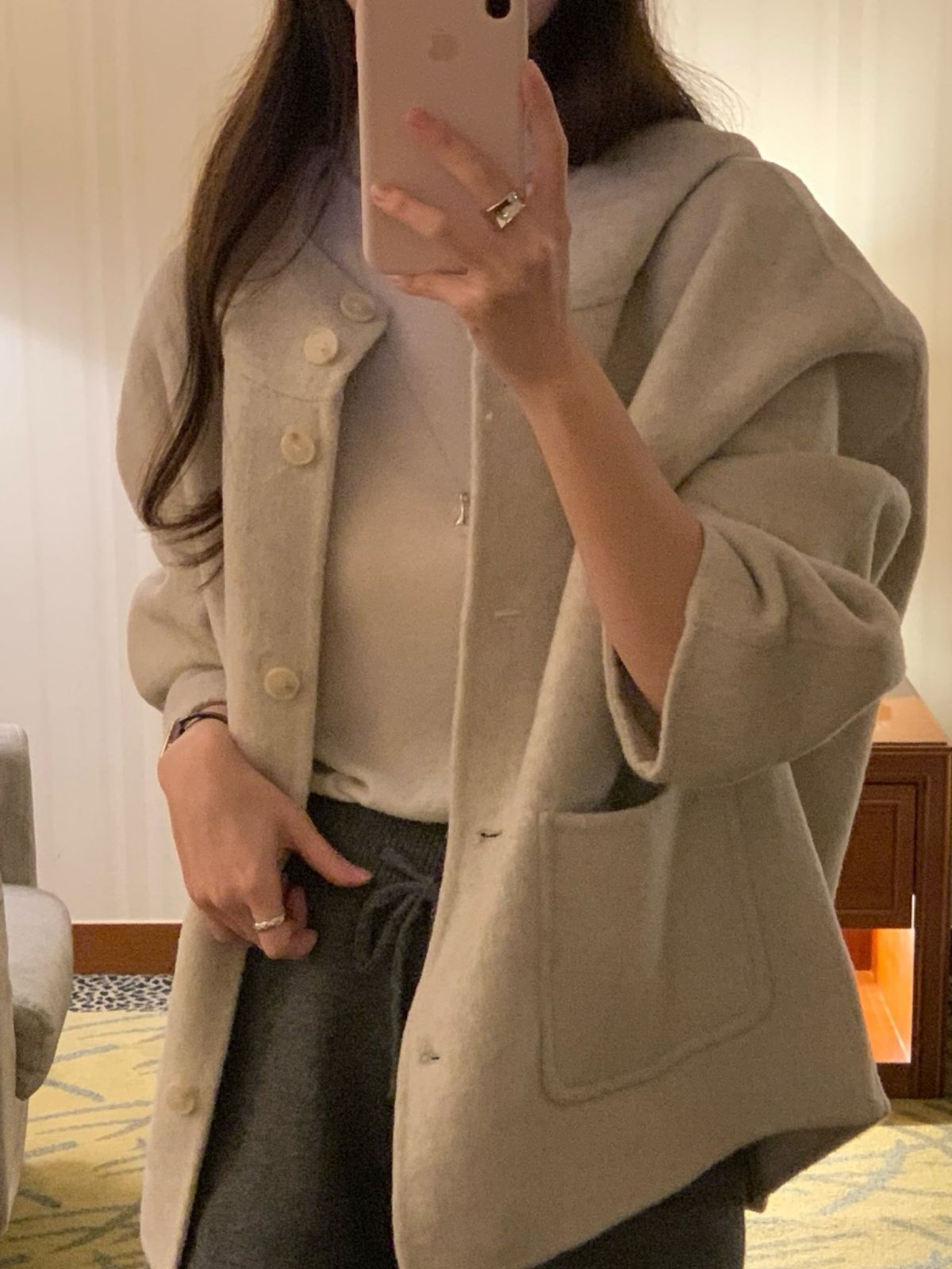 実物見たら惚れる フード ボタン ハンドメイドコート ハーフコート ウールコート 再注文率No.1